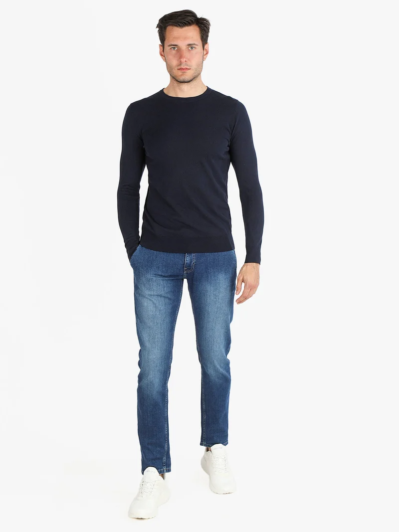 Maglia girocollo da uomo in cotone - blu scuro