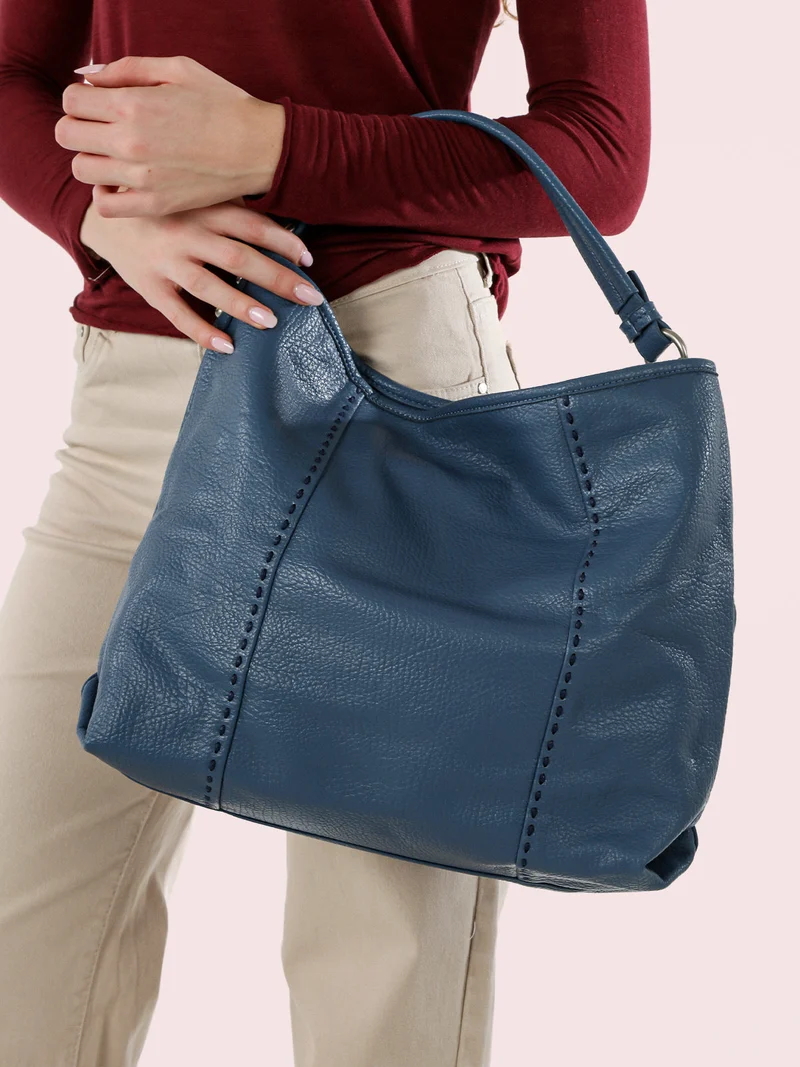 Borsa donna hobo in ecopelle - blu