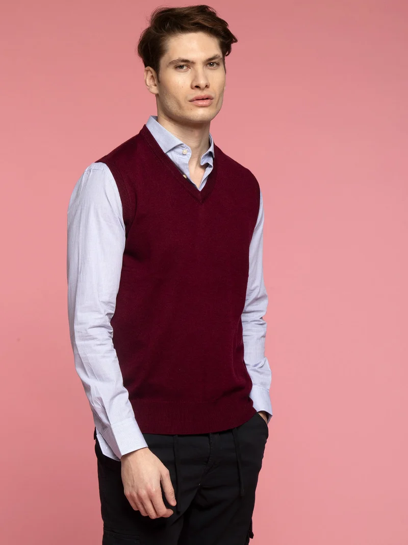 Gilet in maglia da uomo in misto cachemire - bordeaux