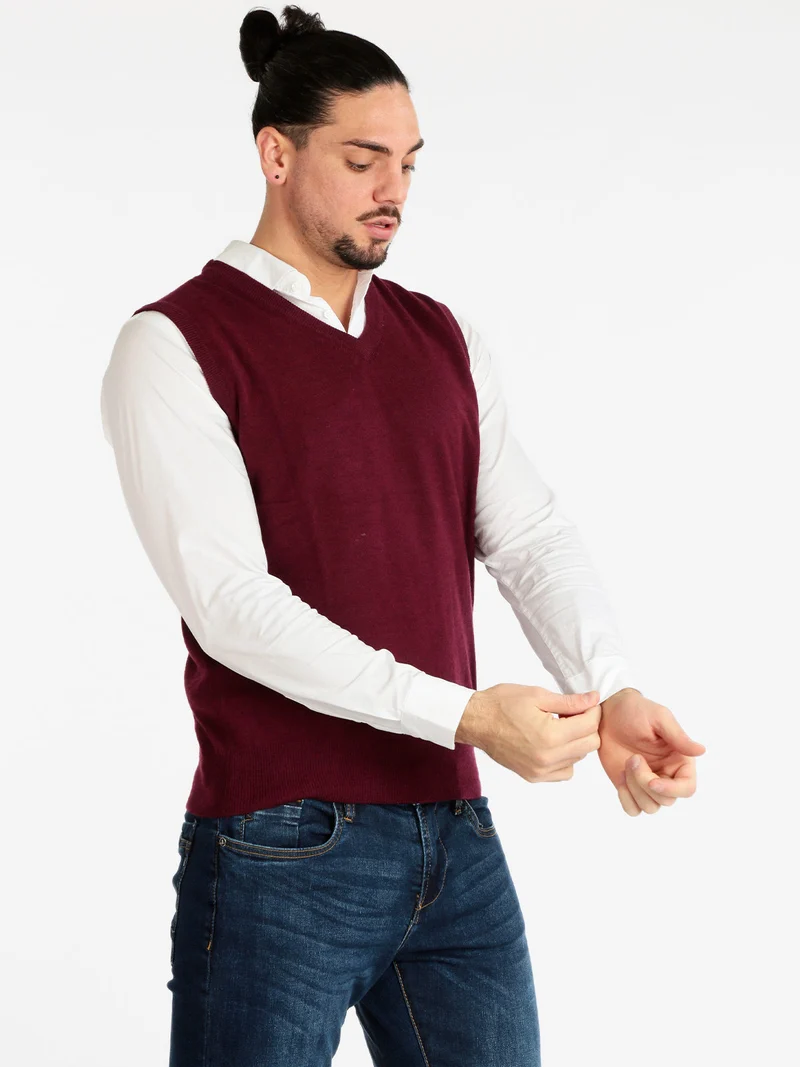 Gilet in maglia da uomo in misto cachemire - bordeaux