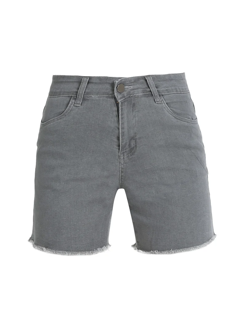 Shorts donna in jeans con finale sfrangiato - grigio scuro
