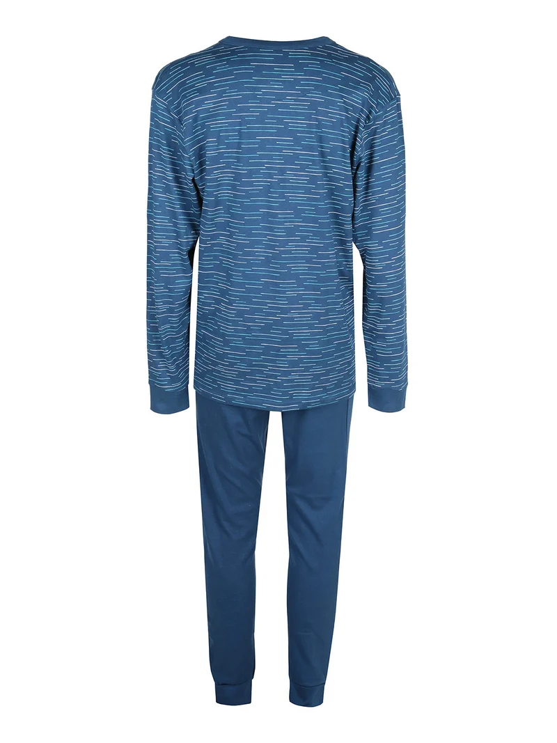 Pigiama lungo da uomo in cotone interlock - blu