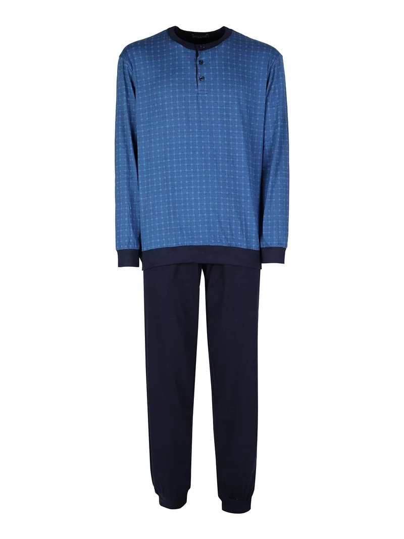 Pigiama lungo da uomo in cotone jersey - blu