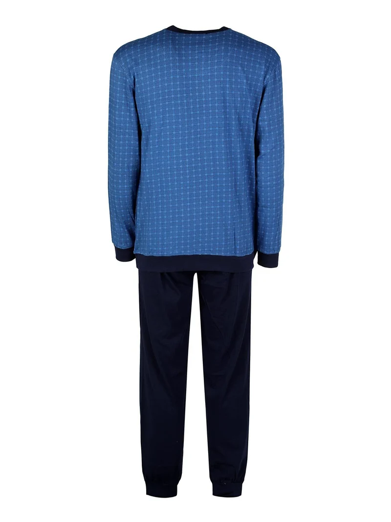 Pigiama lungo da uomo in cotone jersey - blu