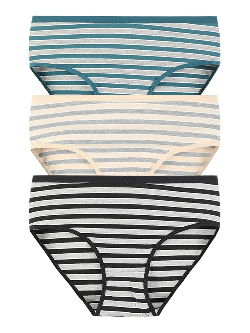 Slip donna in cotone a righe. Confezione da 3 paia - beige
