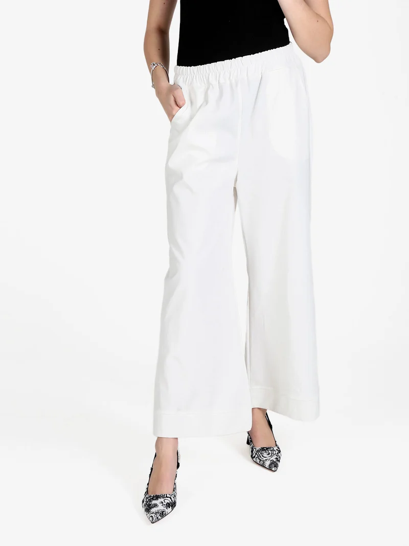 Pantaloni donna a vita alta e gamba larga - bianco