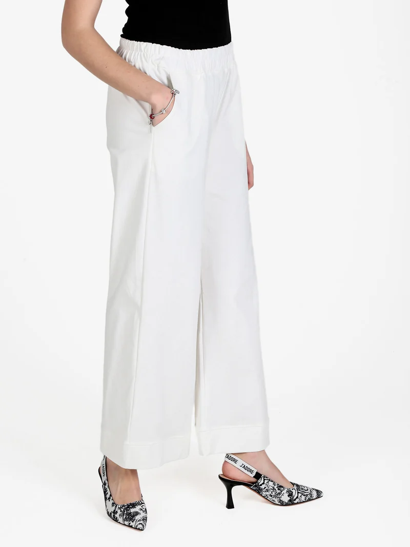 Pantaloni donna a vita alta e gamba larga - bianco