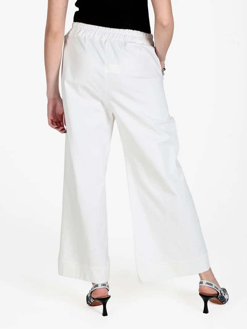 Pantaloni donna a vita alta e gamba larga - bianco