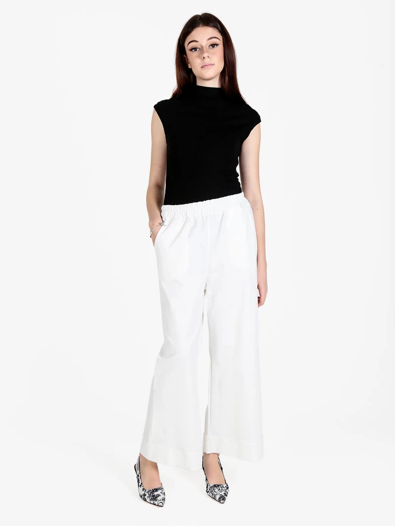 Pantaloni donna a vita alta e gamba larga - bianco