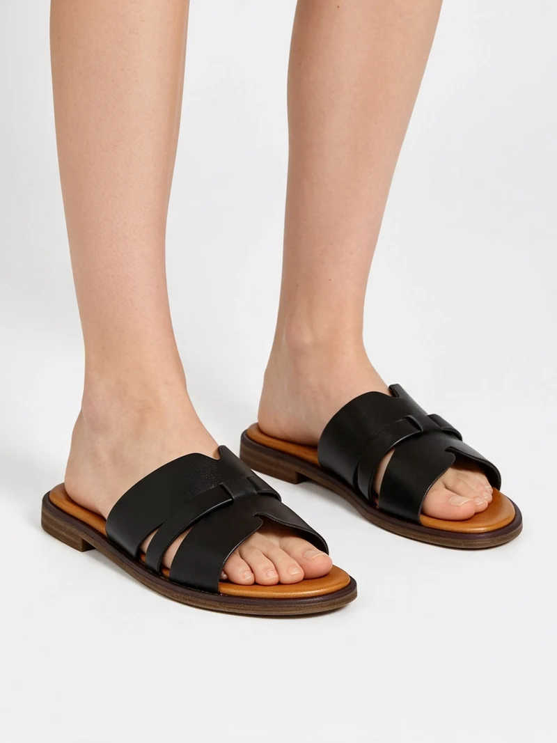 Ciabatte donna estive con fascia a intaglio - nero
