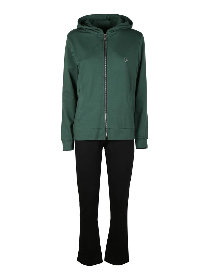 Tuta donna 2 pezzi felpata con cappuccio e chiusura zip - verde