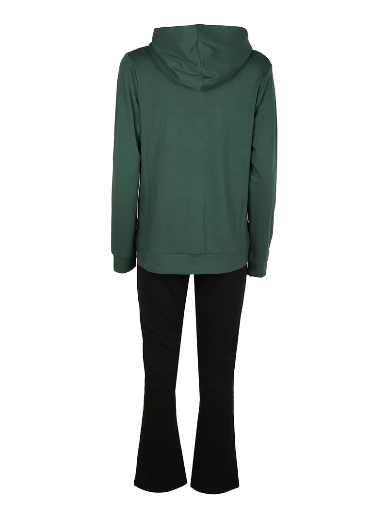 Tuta donna 2 pezzi felpata con cappuccio e chiusura zip - verde