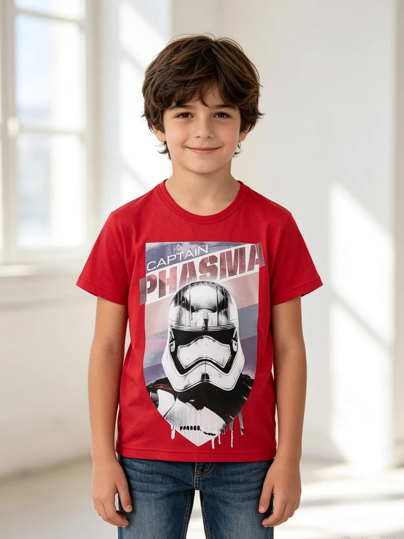 T-shirt da bambino in cotone con stampa - rosso