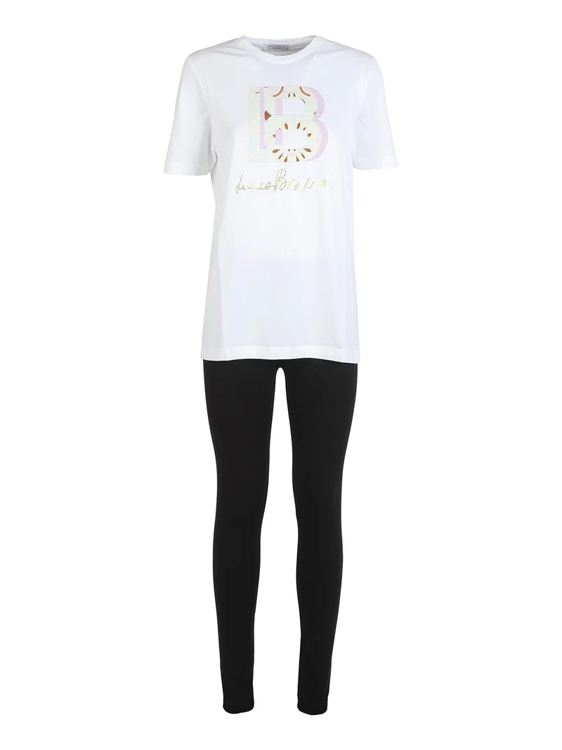 Coordinato donna in cotone con t-shirt e leggings - bianco