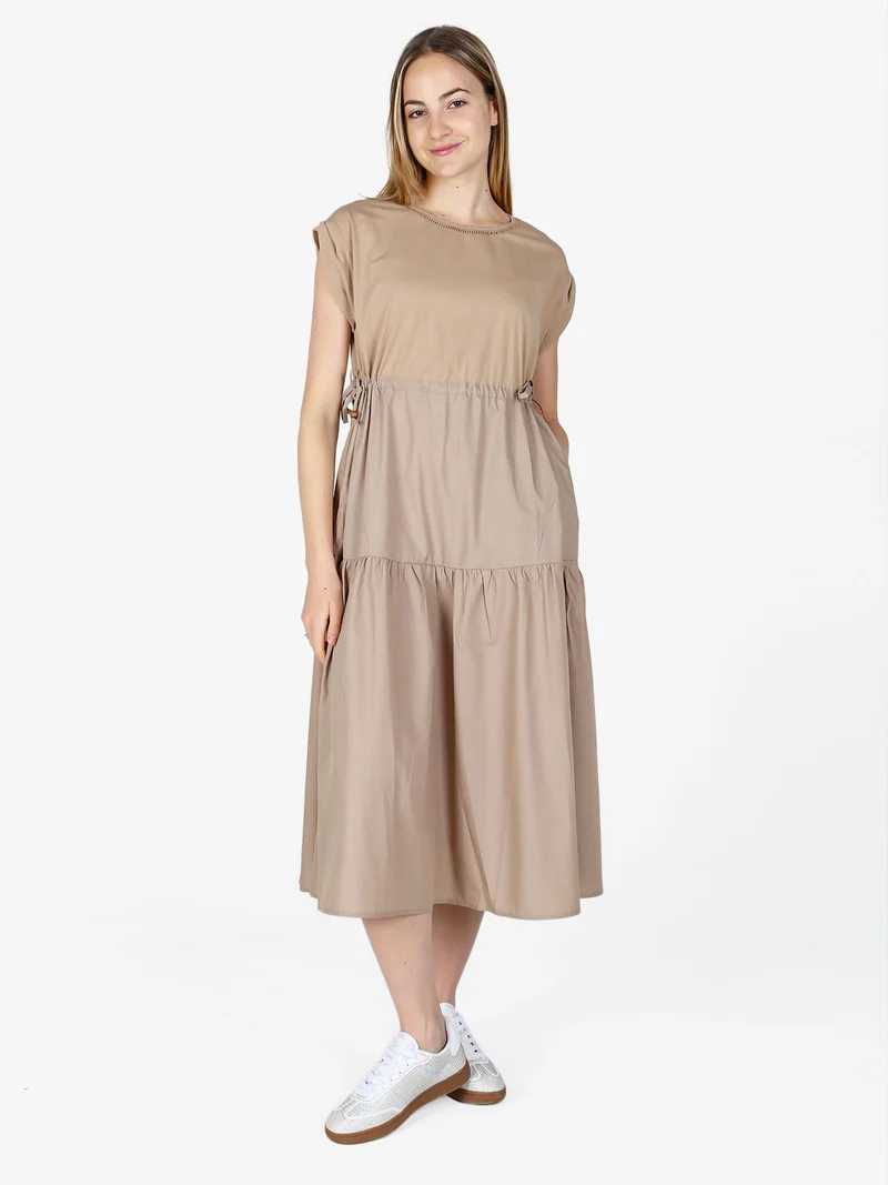 Abito lungo da donna in misto cotone senza maniche - khaki