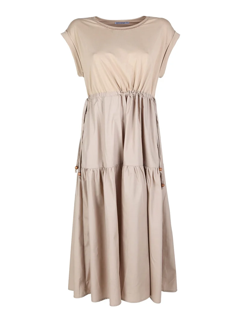 Abito lungo da donna in misto cotone senza maniche - khaki