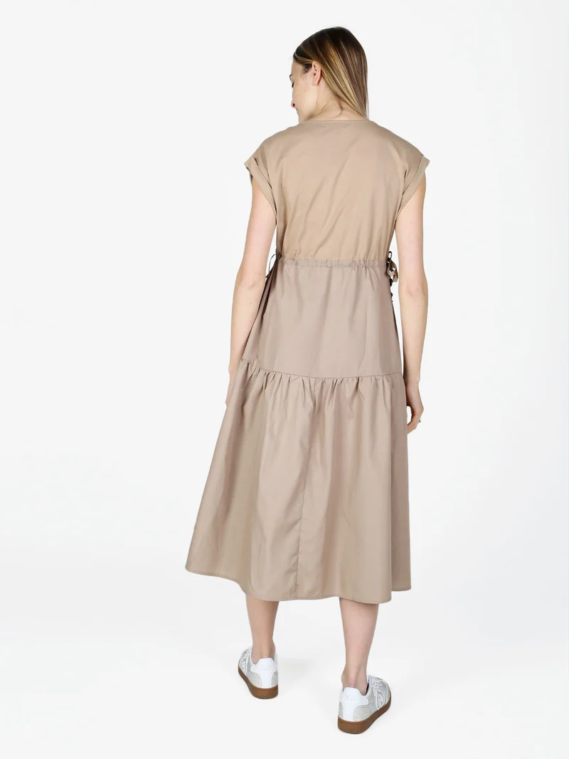 Abito lungo da donna in misto cotone senza maniche - khaki
