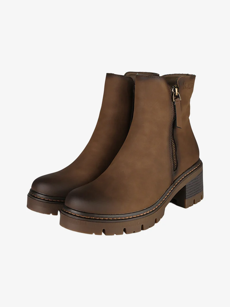 Stivaletti donna effetto nabuck con doppia zip - moro