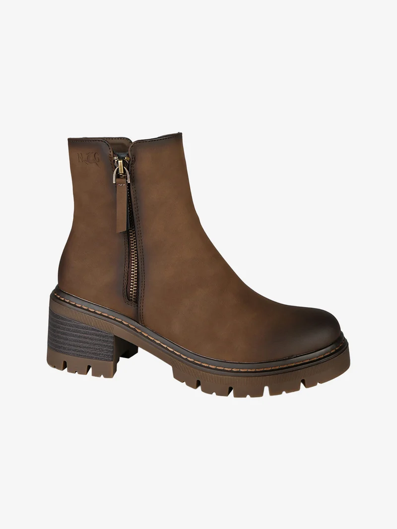 Stivaletti donna effetto nabuck con doppia zip - moro