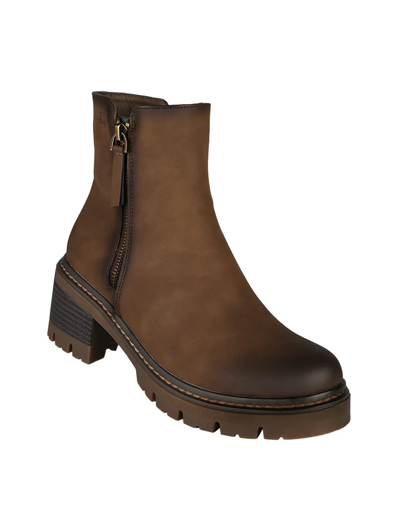 Stivaletti donna effetto nabuck con doppia zip - moro