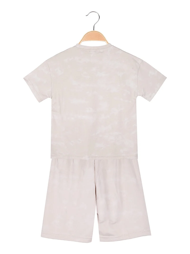 Completo corto da bambino in cotone con t-shirt e bermuda - beige
