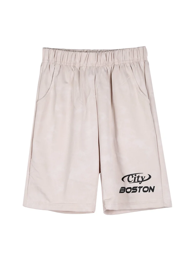 Completo corto da bambino in cotone con t-shirt e bermuda - beige