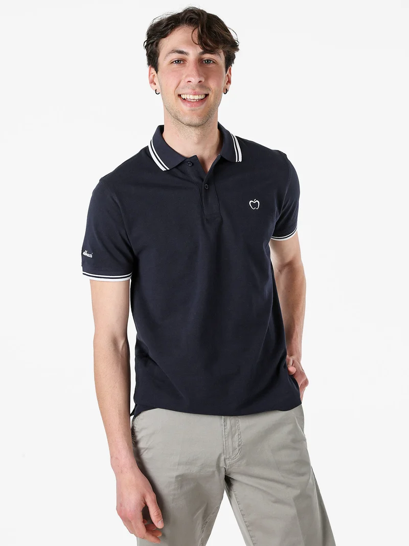 Polo da uomo in cotone a maniche corte - blu scuro