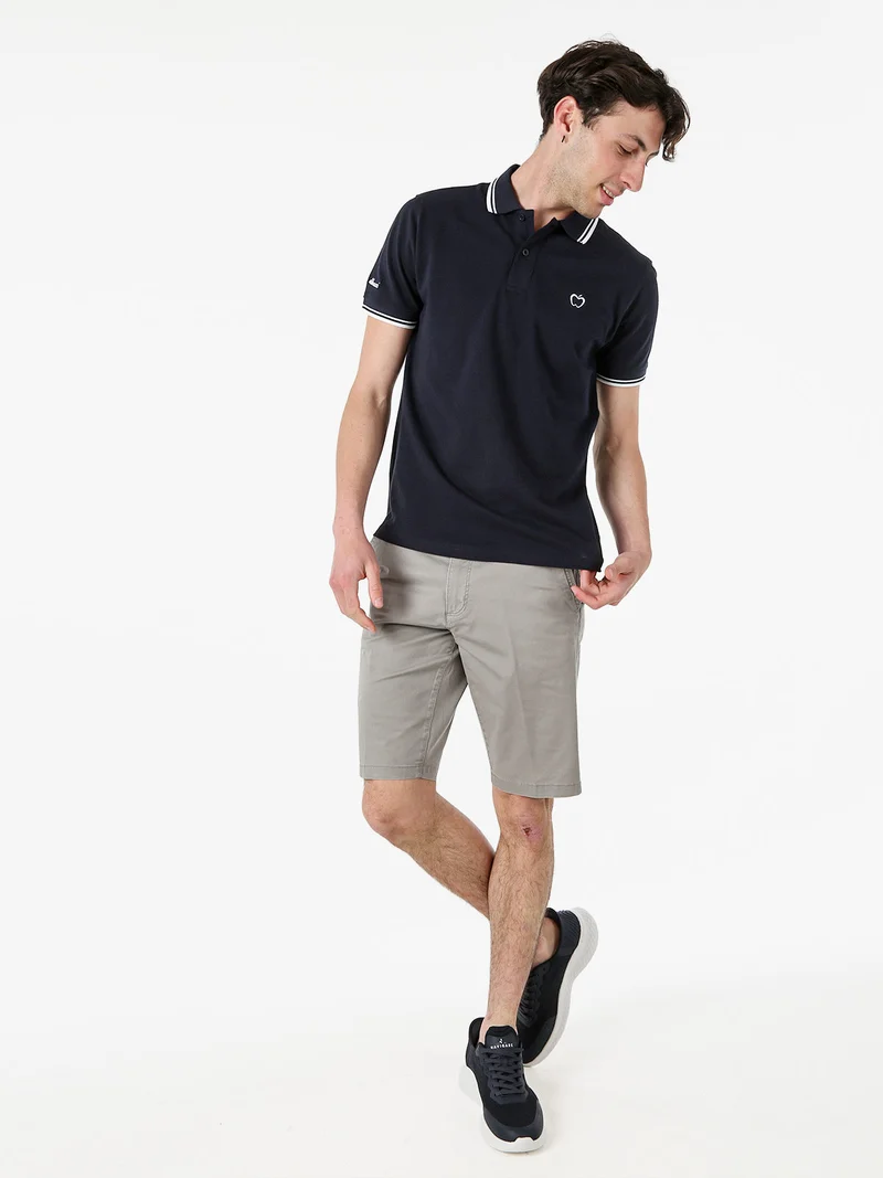 Polo da uomo in cotone a maniche corte - blu scuro