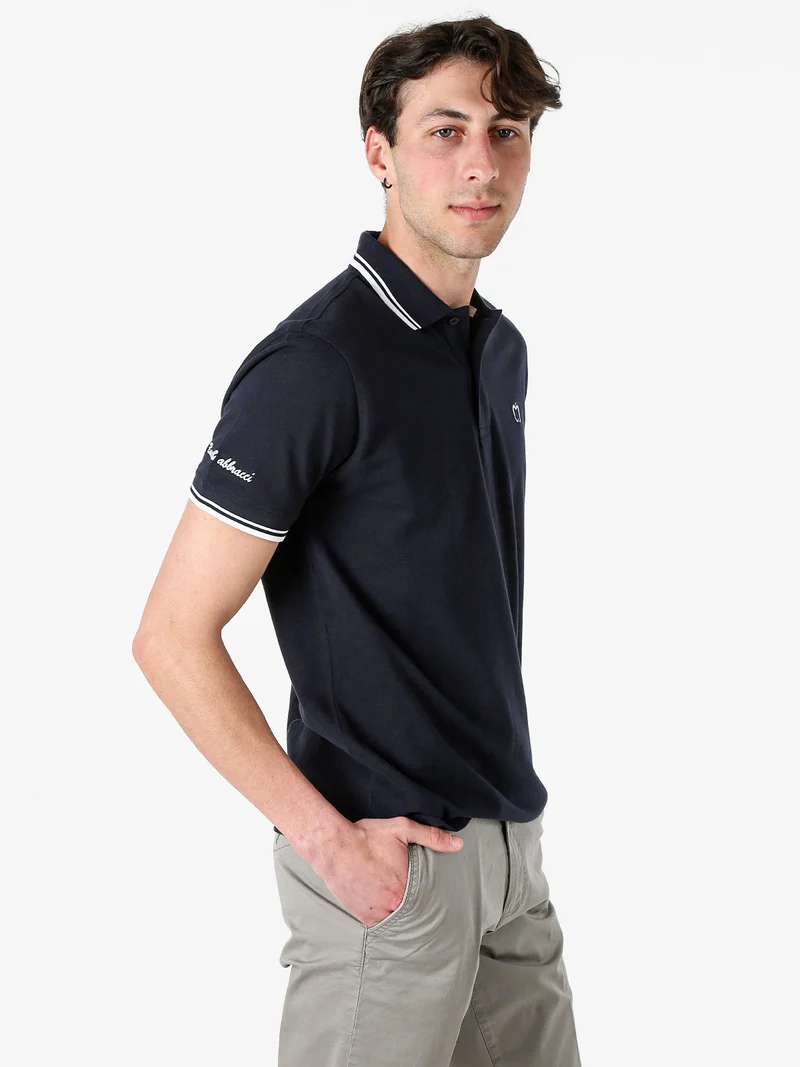 Polo da uomo in cotone a maniche corte - blu scuro