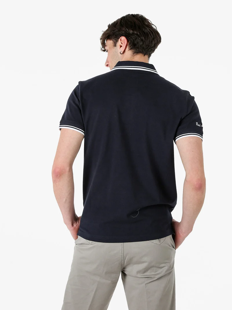 Polo da uomo in cotone a maniche corte - blu scuro
