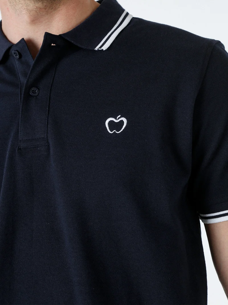 Polo da uomo in cotone a maniche corte - blu scuro