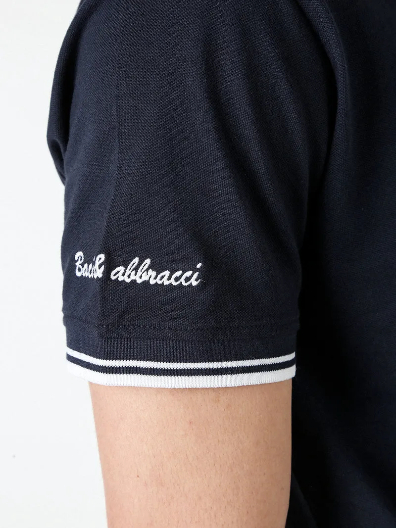 Polo da uomo in cotone a maniche corte - blu scuro
