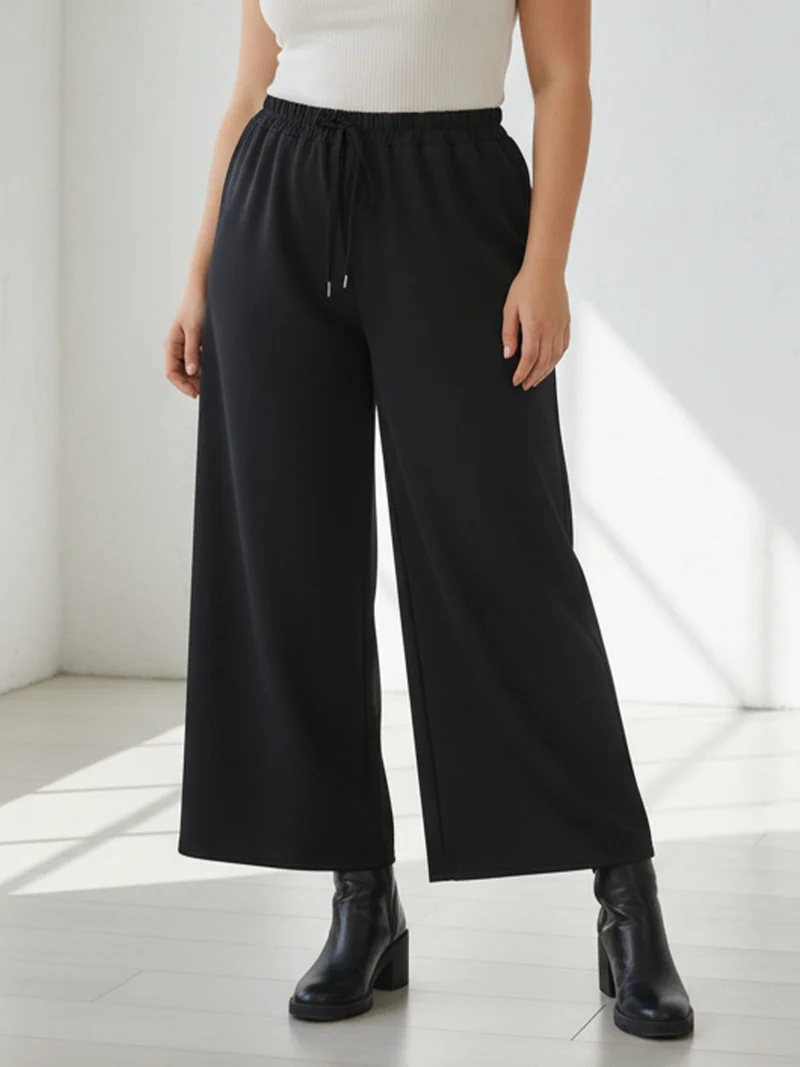 Pantaloni donna a gamba larga taglie forti - nero