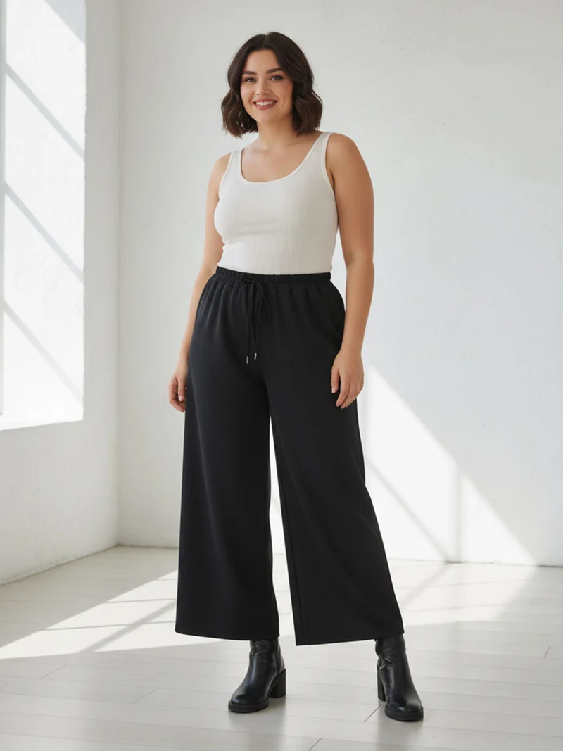 Pantaloni donna a gamba larga taglie forti - nero