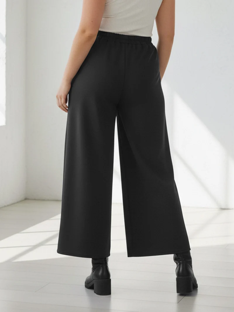 Pantaloni donna a gamba larga taglie forti - nero