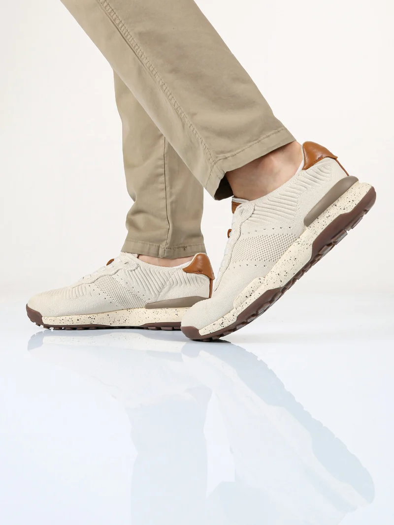 Sneakers da uomo stringate in maglia - beige