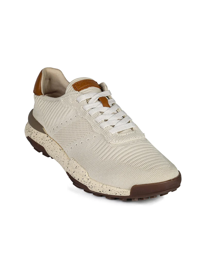 Sneakers da uomo stringate in maglia - beige