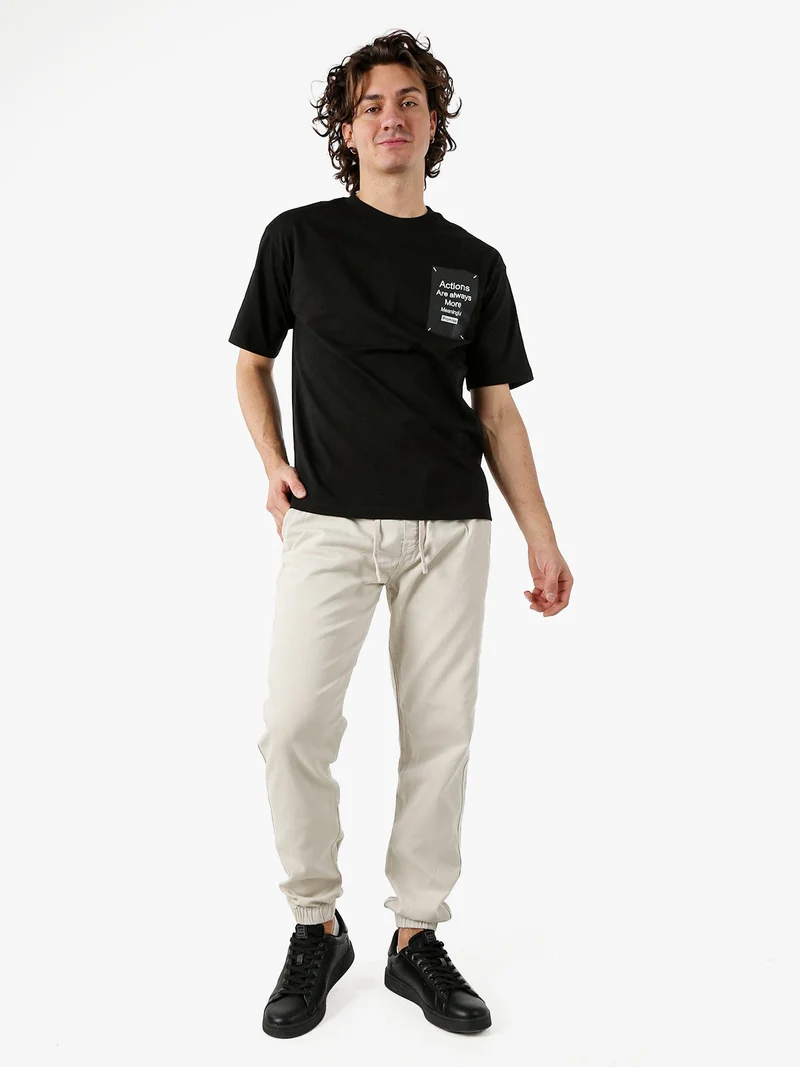 Pantaloni da uomo in cotone con coulisse ed elastico sul finale - beige