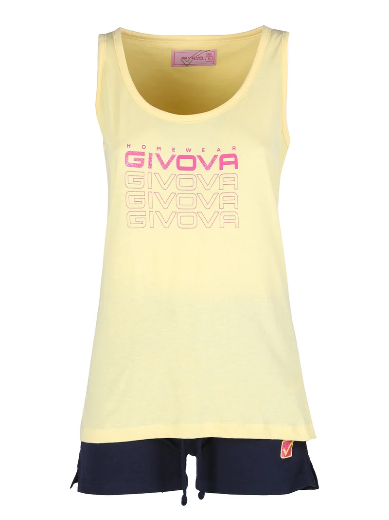 Pigiama corto da donna in cotone con canotta e shorts - giallo