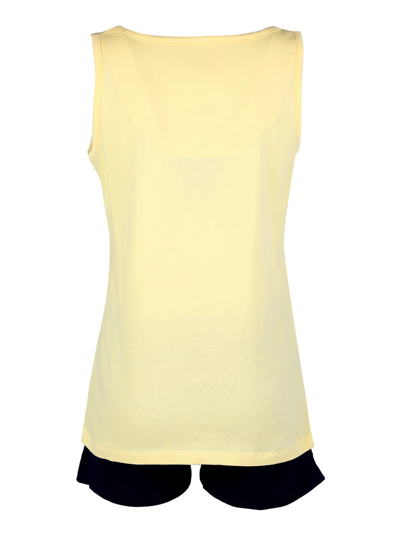 Pigiama corto da donna in cotone con canotta e shorts - giallo