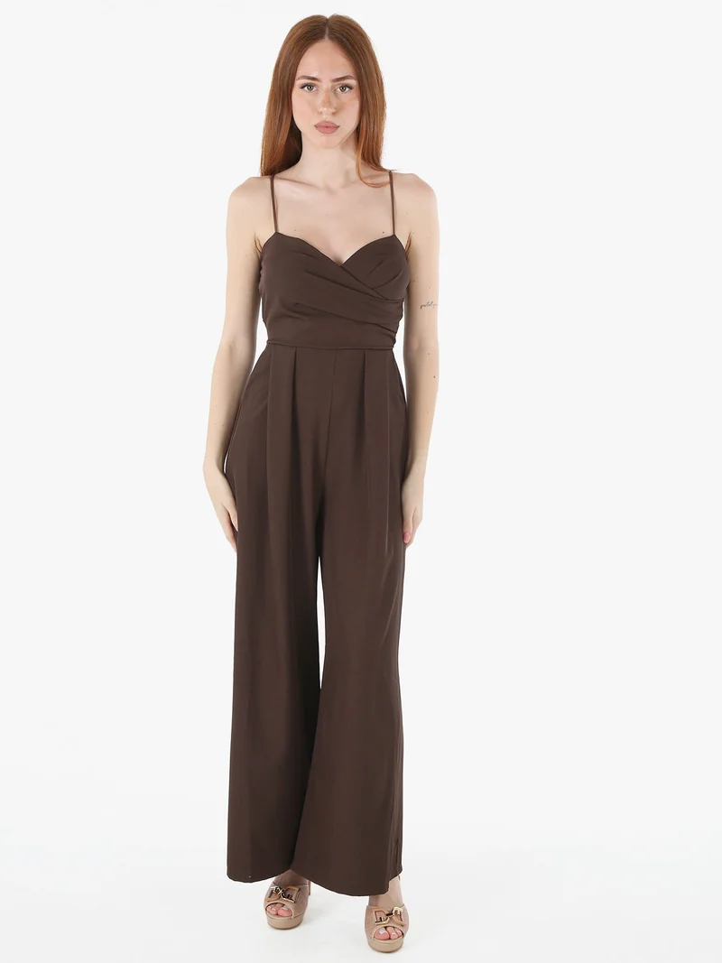 Tuta jumpsuite da donna con spalline sottili e coppe imbottite - moro