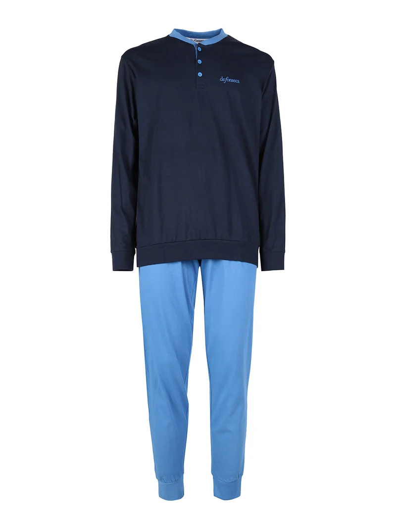 Pigiama lungo da uomo in cotone - blu scuro