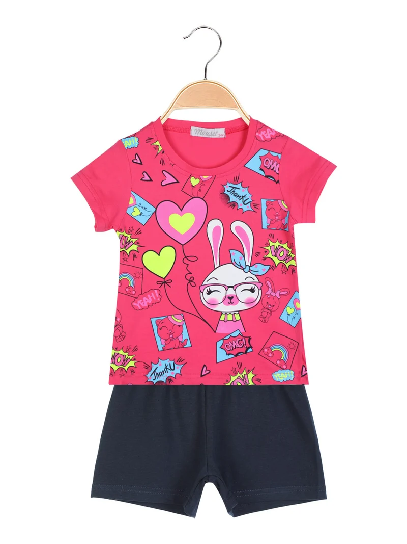 Completo corto da neonata in cotone - fucsia