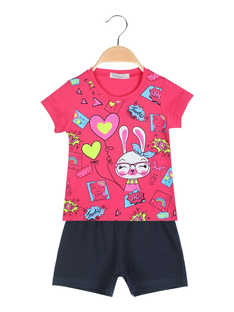 Completo corto da neonata in cotone - fucsia