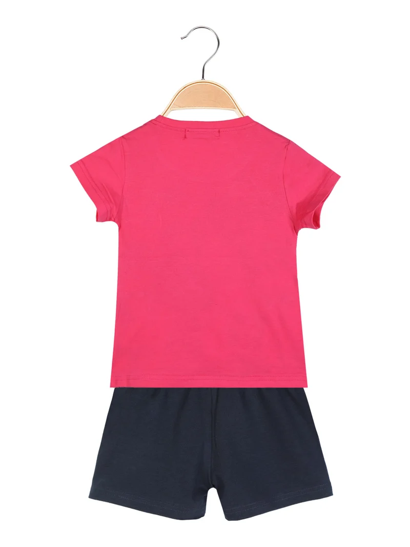 Completo corto da neonata in cotone - fucsia