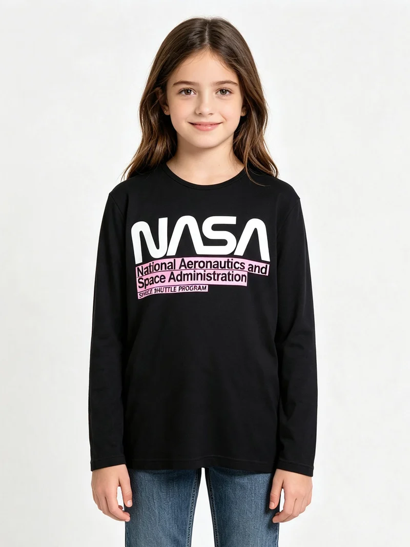 T-shirt da ragazza a maniche lunghe con scritta - nero