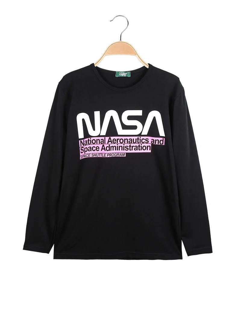 T-shirt da ragazza a maniche lunghe con scritta - nero