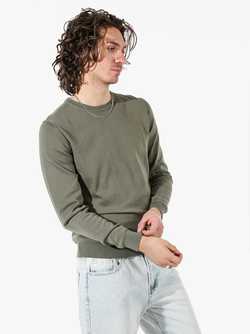 Pullover girocollo da uomo in cotone - militare