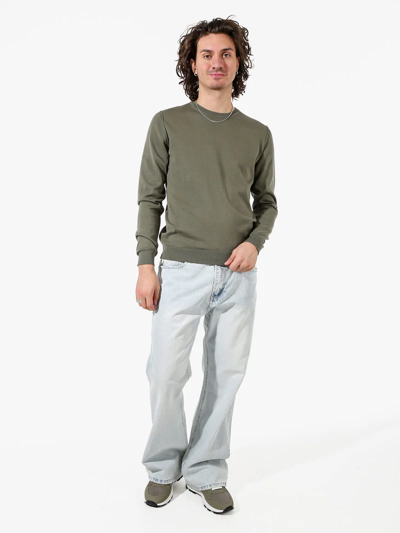 Pullover girocollo da uomo in cotone - militare