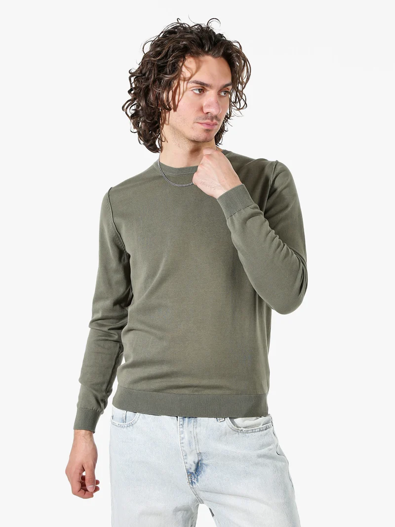 Pullover girocollo da uomo in cotone - militare
